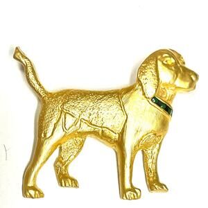 Dog Brooch Green Gold Tone Vtg Estate Jewelry Vintage Pin O30